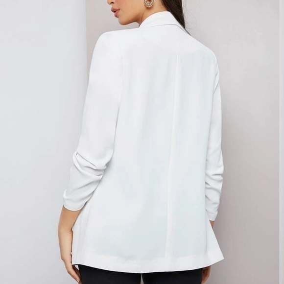 Open Front White Ruched Sleeve Single Button Hourglass Blazer Casual Size Large - Picture 10 of 15